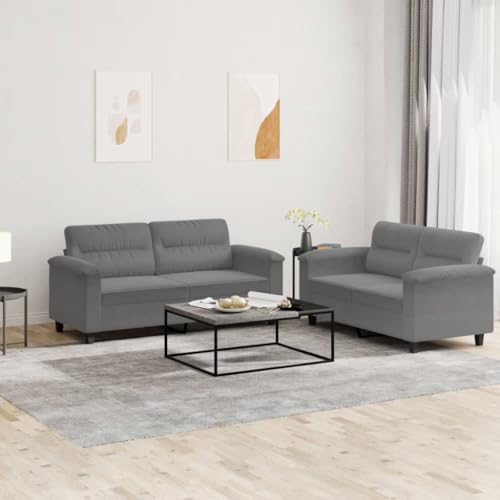 HOMEELIKE 2-TLG. Sofagarnitur mit Kissen Dunkelgrau Mikrofasergewebe von HOMEELIKE