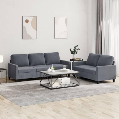 HOMEELIKE 2-TLG. Sofagarnitur mit Kissen Dunkelgrau Samt von HOMEELIKE