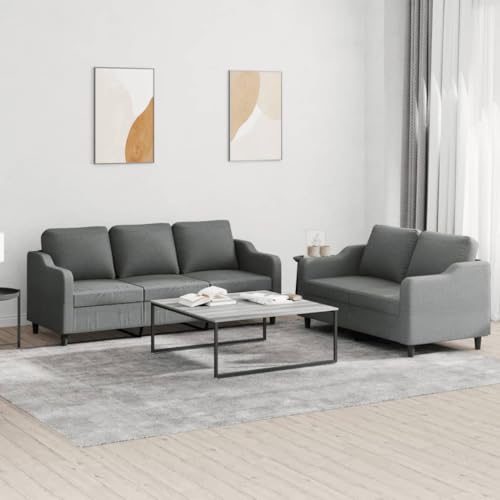 HOMEELIKE 2-TLG. Sofagarnitur mit Kissen Dunkelgrau Stoff von HOMEELIKE
