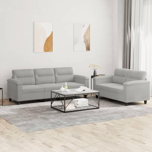 HOMEELIKE 2-TLG. Sofagarnitur mit Kissen Hellgrau Mikrofasergewebe von HOMEELIKE
