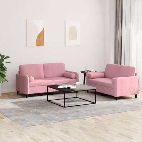 HOMEELIKE 2-TLG. Sofagarnitur mit Kissen Rosa Samt von HOMEELIKE