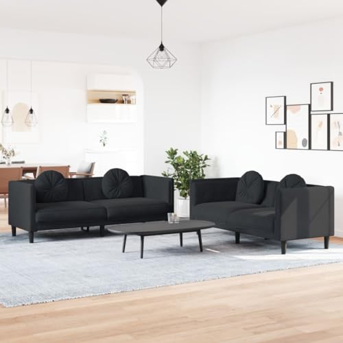 HOMEELIKE 2-TLG. Sofagarnitur mit Kissen Schwarz Samt von HOMEELIKE