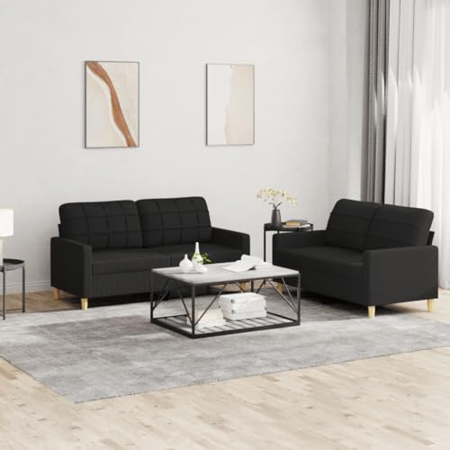 HOMEELIKE 2-TLG. Sofagarnitur mit Kissen Schwarz Stoff von HOMEELIKE