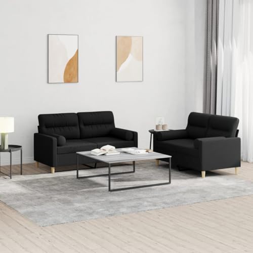HOMEELIKE 2-TLG. Sofagarnitur mit Kissen Schwarz Stoff von HOMEELIKE