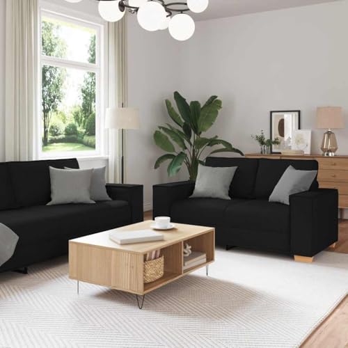 HOMEELIKE 2-TLG. Sofagarnitur mit Kissen Schwarz Stoff von HOMEELIKE
