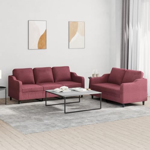 HOMEELIKE 2-TLG. Sofagarnitur mit Kissen Weinrot Stoff von HOMEELIKE