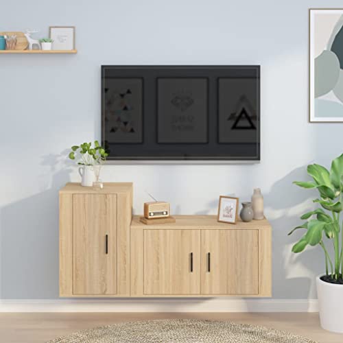 TV-Schrank Set 2-teilig, Sonoma-Eiche Dekor, platzsparend an der Wand montierbar von HOMEELIKE