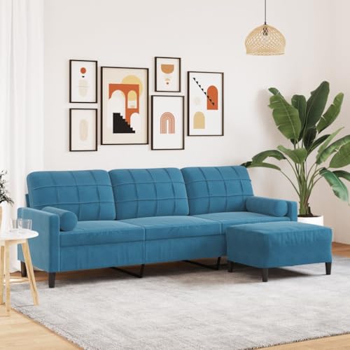 HOMEELIKE 3-Sitzer-Sofa mit Hocker Blau 210 cm Samt von HOMEELIKE