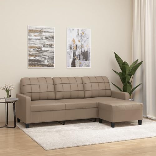 HOMEELIKE 3-Sitzer-Sofa mit Hocker Cappuccino-Braun 180 cm Kunstleder von HOMEELIKE
