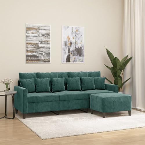 HOMEELIKE 3-Sitzer-Sofa mit Hocker Dunkelgr¨¹n 180 cm Samt HOMEELIKE 3-Sitzer-Sofa mit Hocker Dunkelgr¨¹n 180 cm Samt von HOMEELIKE
