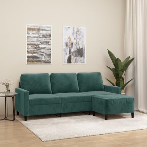 HOMEELIKE 3-Sitzer-Sofa mit Hocker Dunkelgr¨¹n 180 cm Samt HOMEELIKE 3-Sitzer-Sofa mit Hocker Dunkelgr¨¹n 180 cm Samt von HOMEELIKE