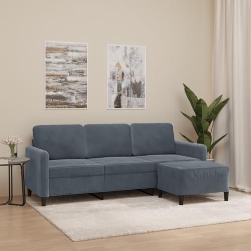 HOMEELIKE 3-Sitzer-Sofa mit Hocker Dunkelgrau 180 cm Samt von HOMEELIKE