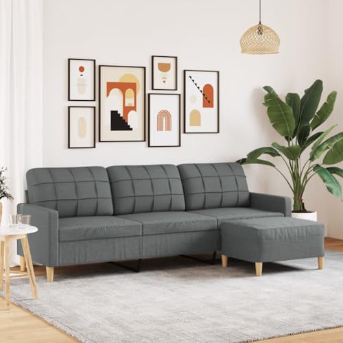 HOMEELIKE 3-Sitzer-Sofa mit Hocker Dunkelgrau 210 cm Stoff HOMEELIKE 3-Sitzer-Sofa mit Hocker Dunkelgrau 210 cm Stoff von HOMEELIKE