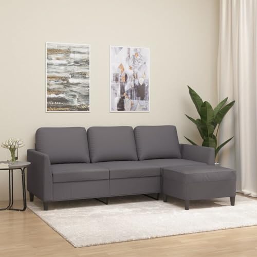 HOMEELIKE 3-Sitzer-Sofa mit Hocker Grau 180 cm Kunstleder HOMEELIKE 3-Sitzer-Sofa mit Hocker Grau 180 cm Kunstleder von HOMEELIKE