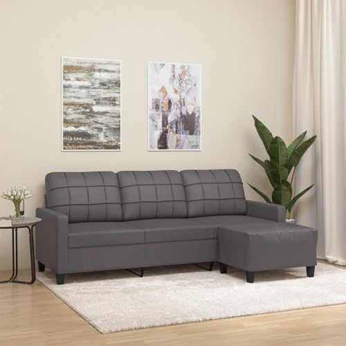 HOMEELIKE 3-Sitzer-Sofa mit Hocker Grau 180 cm Kunstleder von HOMEELIKE