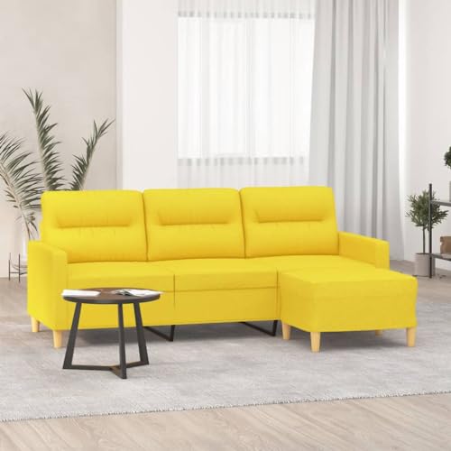 HOMEELIKE 3-Sitzer-Sofa mit Hocker Hellgelb 180 cm Stoff von HOMEELIKE