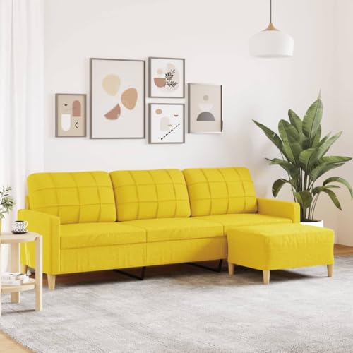 HOMEELIKE 3-Sitzer-Sofa mit Hocker Hellgelb 210 cm Stoff von HOMEELIKE