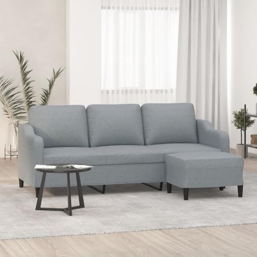 HOMEELIKE 3-Sitzer-Sofa mit Hocker Hellgrau 180 cm Stoff HOMEELIKE 3-Sitzer-Sofa mit Hocker Hellgrau 180 cm Stoff von HOMEELIKE