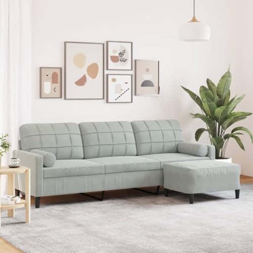 HOMEELIKE 3-Sitzer-Sofa mit Hocker Hellgrau 210 cm Samt von HOMEELIKE