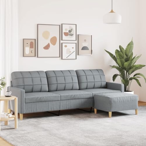 HOMEELIKE 3-Sitzer-Sofa mit Hocker Hellgrau 210 cm Stoff HOMEELIKE 3-Sitzer-Sofa mit Hocker Hellgrau 210 cm Stoff von HOMEELIKE