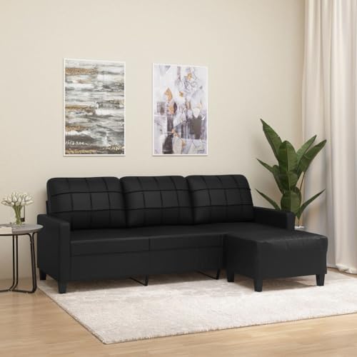 HOMEELIKE 3-Sitzer-Sofa mit Hocker Schwarz 180 cm Kunstleder HOMEELIKE 3-Sitzer-Sofa mit Hocker Schwarz 180 cm Kunstleder von HOMEELIKE