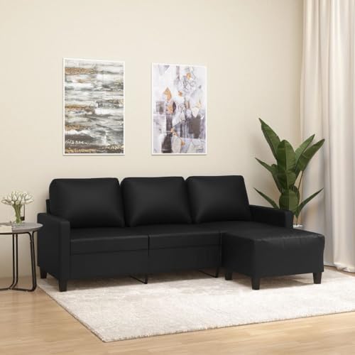 HOMEELIKE 3-Sitzer-Sofa mit Hocker Schwarz 180 cm Kunstleder HOMEELIKE 3-Sitzer-Sofa mit Hocker Schwarz 180 cm Kunstleder von HOMEELIKE