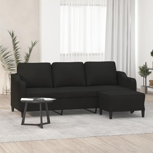 HOMEELIKE 3-Sitzer-Sofa mit Hocker Schwarz 180 cm Stoff von HOMEELIKE