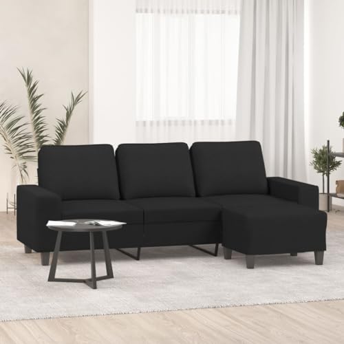HOMEELIKE 3-Sitzer-Sofa mit Hocker Schwarz 180 cm Stoff von HOMEELIKE