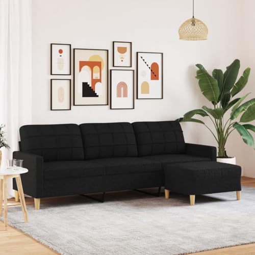 HOMEELIKE 3-Sitzer-Sofa mit Hocker Schwarz 210 cm Stoff HOMEELIKE 3-Sitzer-Sofa mit Hocker Schwarz 210 cm Stoff von HOMEELIKE