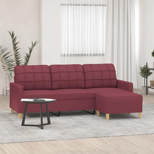HOMEELIKE 3-Sitzer-Sofa mit Hocker Weinrot 180 cm Stoff von HOMEELIKE