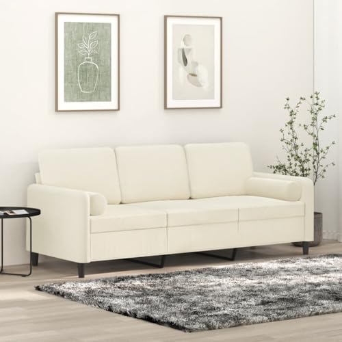 HOMEELIKE 3-Sitzer-Sofa mit Zierkissen Creme 180 cm Samt von HOMEELIKE