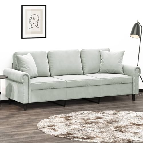 HOMEELIKE 3-Sitzer-Sofa mit Zierkissen Hellgrau 180 cm Samt HOMEELIKE 3-Sitzer-Sofa mit Zierkissen Hellgrau 180 cm Samt von HOMEELIKE