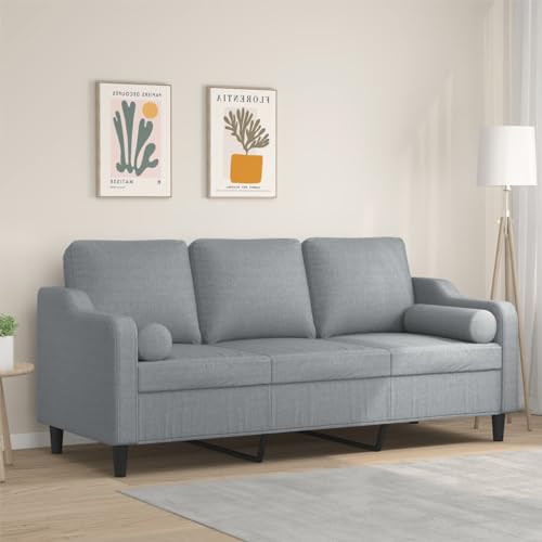 HOMEELIKE 3-Sitzer-Sofa mit Zierkissen Hellgrau 180 cm Stoff HOMEELIKE 3-Sitzer-Sofa mit Zierkissen Hellgrau 180 cm Stoff von HOMEELIKE