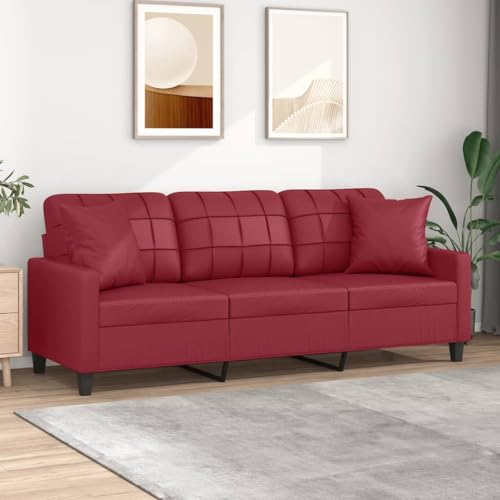 HOMEELIKE 3-Sitzer-Sofa mit Zierkissen Weinrot 180 cm Kunstleder HOMEELIKE 3-Sitzer-Sofa mit Zierkissen Weinrot 180 cm Kunstleder von HOMEELIKE