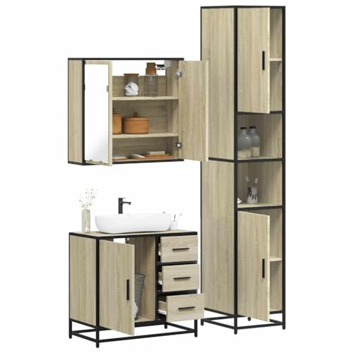 HOMEELIKE 3-TLG. Badm?Bel-Set Sonoma-Eiche Holzwerkstoff von HOMEELIKE