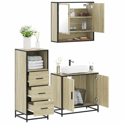 HOMEELIKE 3-TLG. Badm?Bel-Set Sonoma-Eiche Holzwerkstoff von HOMEELIKE