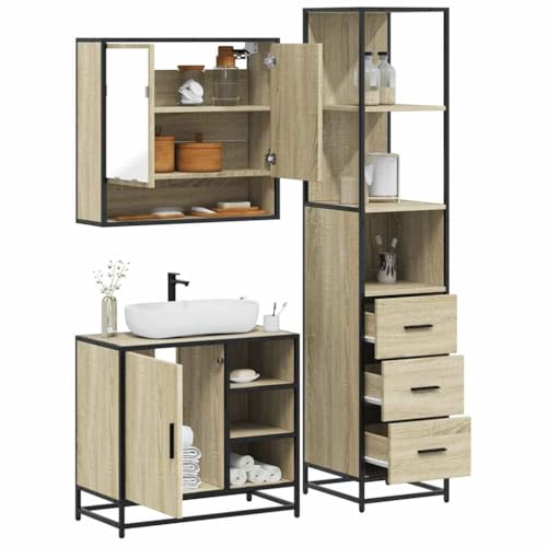 HOMEELIKE 3-TLG. Badm?Bel-Set Sonoma-Eiche Holzwerkstoff von HOMEELIKE