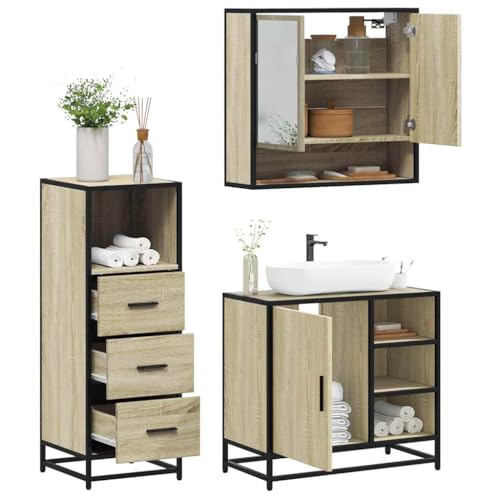 HOMEELIKE 3-TLG. Badm?Bel-Set Sonoma-Eiche Holzwerkstoff von HOMEELIKE