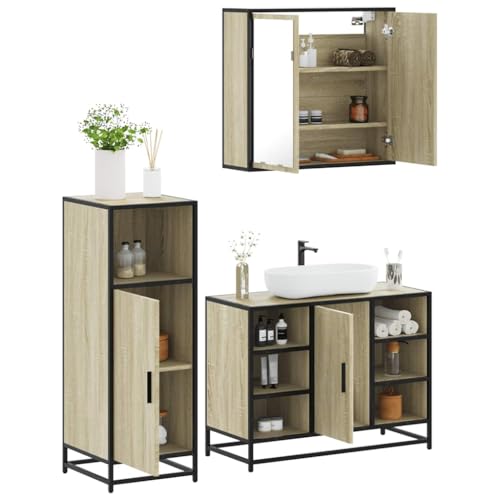 HOMEELIKE 3-TLG. Badm?Bel-Set Sonoma-Eiche Holzwerkstoff von HOMEELIKE