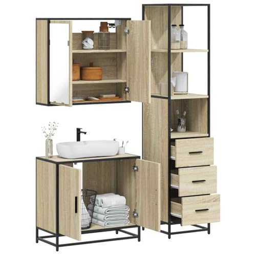 HOMEELIKE 3-TLG. Badm?Bel-Set Sonoma-Eiche Holzwerkstoff von HOMEELIKE