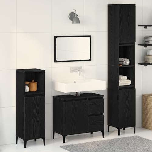 HOMEELIKE 3-TLG. Badschrank-Set Schwarz Eiche Holzwerkstoff von HOMEELIKE