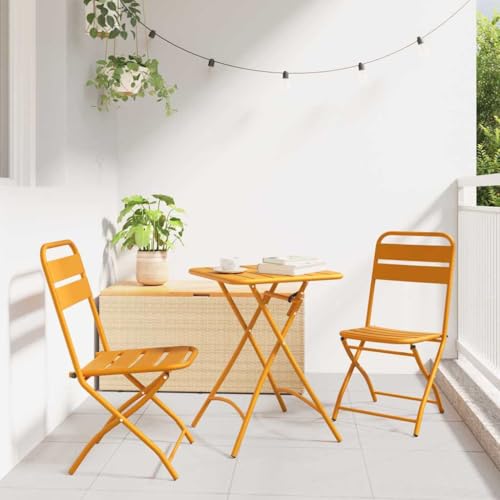HOMEELIKE 3-teiliges klappbares Bistro-Set in Senfgelb ¨C Robustes Metall-Set f¨¹r drinnen und drau?en von HOMEELIKE
