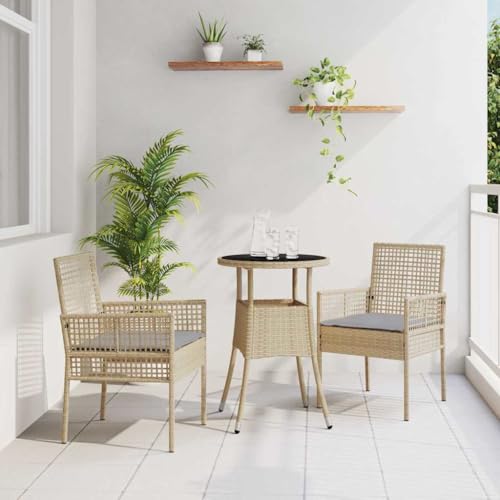 HOMEELIKE 3-TLG Poly Rattan Essgruppe Beige Wetterbestaendiges Set mit 2 Stuehlen Fuer Balkon Terrasse HOMEELIKE 3-TLG Poly Rattan Essgruppe Beige Wetterbestaendiges Set mit 2 Stuehlen Fuer Balkon Terrasse von HOMEELIKE