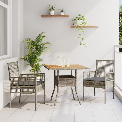 HOMEELIKE 3-TLG. Garten-Essgruppe mit Kissen Grau Poly Rattan von HOMEELIKE