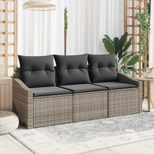 HOMEELIKE 3-TLG. Garten-Essgruppe mit Kissen Grau Poly Rattan von HOMEELIKE