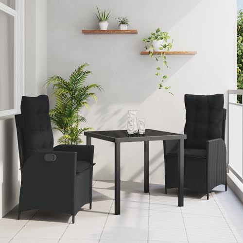 HOMEELIKE 3-TLG. Garten-Essgruppe mit Kissen Schwarz Poly Rattan von HOMEELIKE