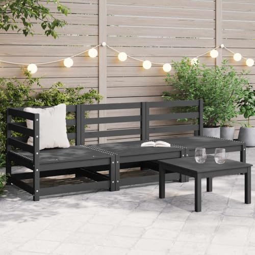 HOMEELIKE 3-TLG. Garten-Lounge-Set Grau Kiefer Massivholz von HOMEELIKE