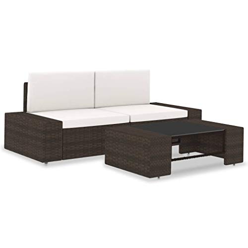 HOMEELIKE 3-TLG. Garten-Lounge-Set Poly Rattan Braun von HOMEELIKE