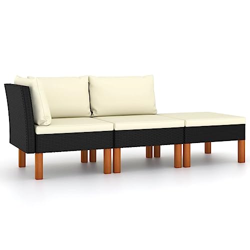 HOMEELIKE 3-TLG. Garten-Lounge-Set Poly Rattan und Eukalyptus Massivholz von HOMEELIKE