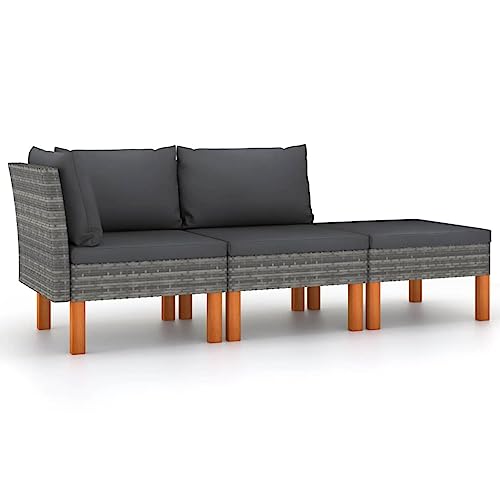 HOMEELIKE 3-TLG. Garten-Lounge-Set Poly Rattan und Massivholz Eukalyptus von HOMEELIKE